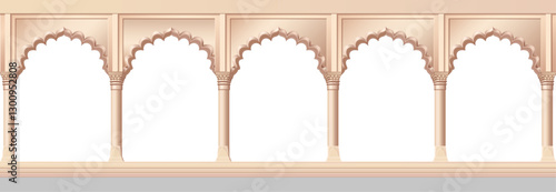 vector cartoon indian Mughal arch illustration. Oriental style hand drawn clip art isolated on transparent background.
