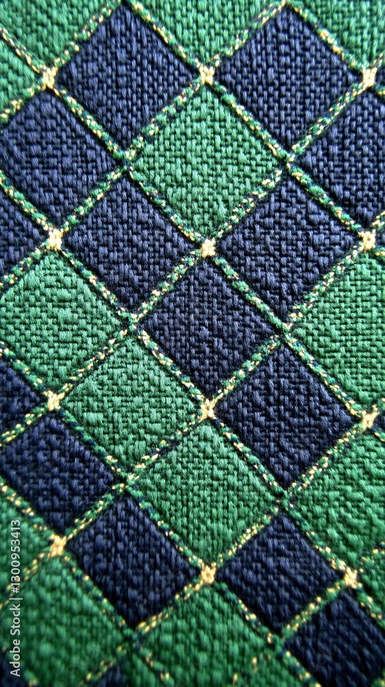 Fototapeta premium Diamond Pattern Fabric: A close-up shot captures a detailed fabric texture with a diamond pattern, showcasing a blend of textures, shades and shapes. 