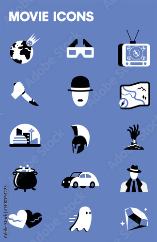 Movie Icons Collection: Diverse Film Genres and Symbols for Cinema Lovers and Entertainment Design Projects