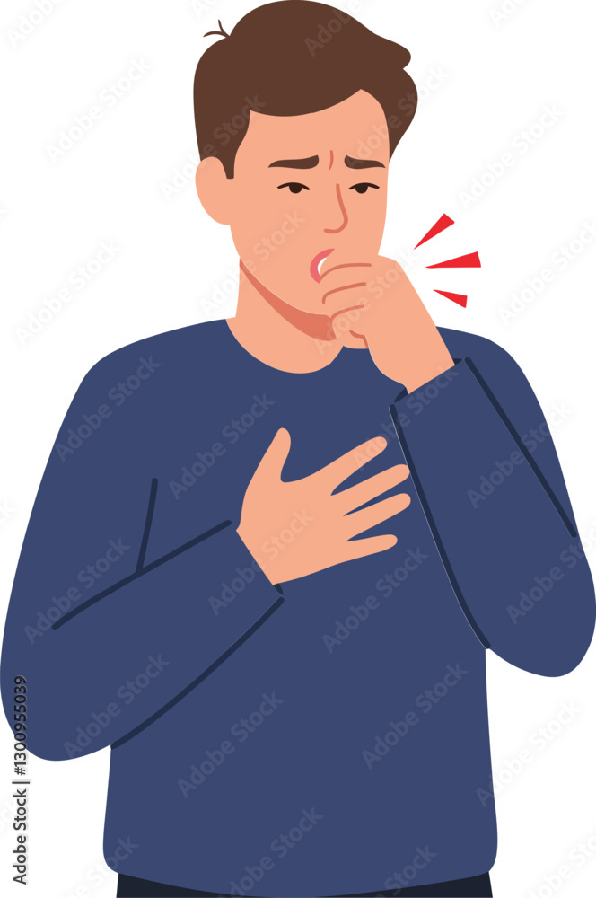 Concerned man with hand on chest showing anxiety in a minimal flat vector illustration Concerned man with hand on chest showing anxiety in a minimal flat vector illustration