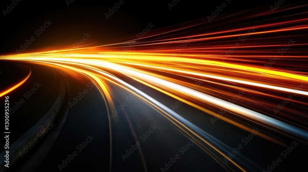 Curved road and light trails create a sense of speed Curved road and light trails create a sense of speed