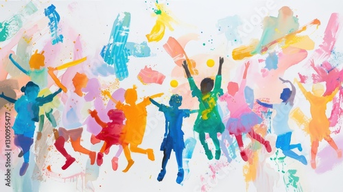 Vibrant celebration of joy children playing together in colorful creative expression