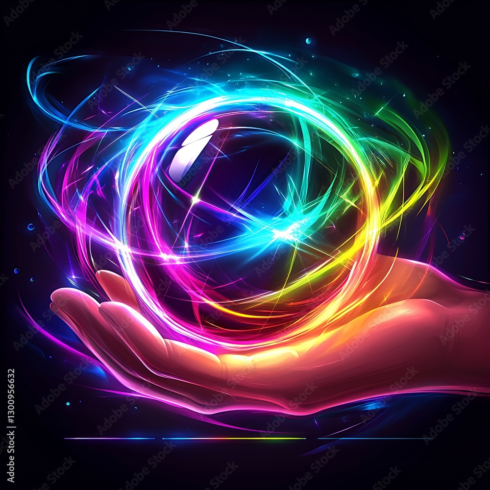 Obraz premium Hand holding colorful swirling energy orb