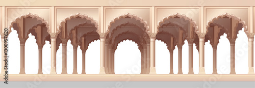 vector cartoon indian Mughal arch illustration. Oriental style hand drawn clip art isolated on transparent background.