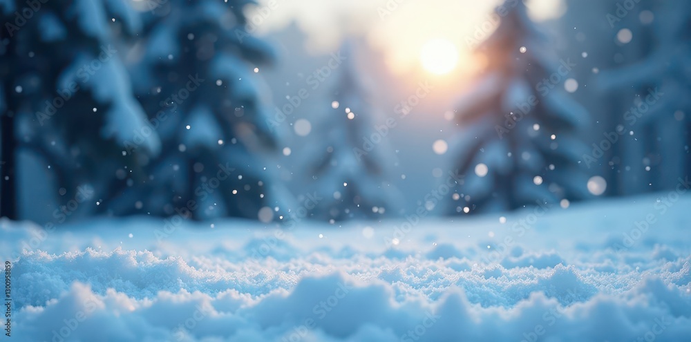 Naklejka premium Falling snowflakes, snowy landscape, cinematic winter scene, holiday season, falling snow