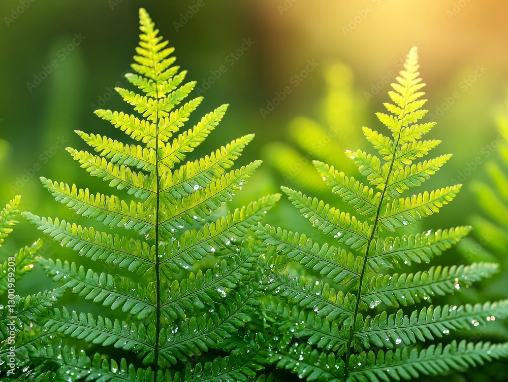Obraz premium Morning Dew on Lush Green Ferns Forest Floor Nature Photography Tranquil Environment Close-Up View Freshness Concept