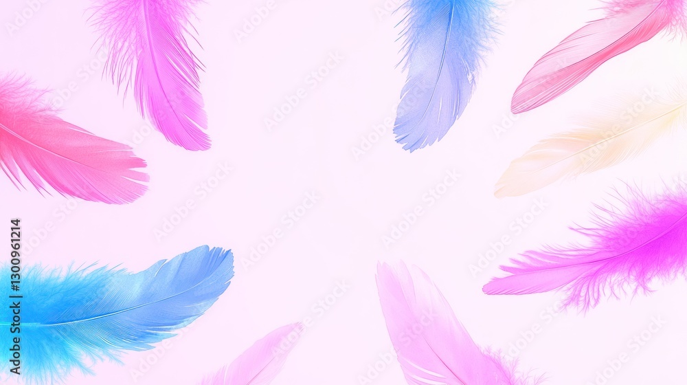 Boho Style Horizontal Banner with Purple, Pink, and Green Feathers Watercolor Illustration for Card Design or Background Boho Style Horizontal Banner with Purple, Pink, and Green Feathers Watercolor Illustration for Card Design or Background