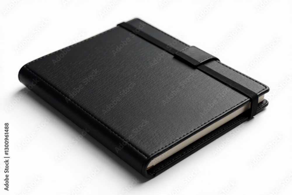Premium black leather notebook, isolated Perfect for mockups , white, cover Premium black leather notebook, isolated Perfect for mockups , white, cover