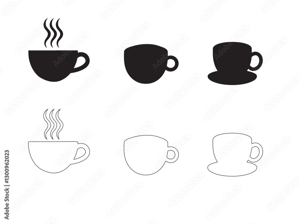 Coffee icon collection - vector outline illustration and silhouette Coffee icon collection - vector outline illustration and silhouette