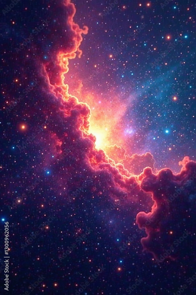 Fototapeta premium Vibrant cosmic nebula with swirling colors and glowing lights, astronomy, abstract