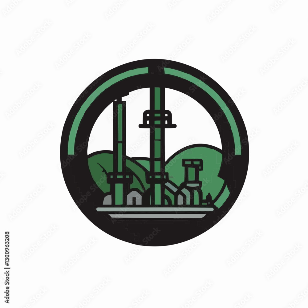 Factory logo with green elements showcasing industry and nature
Factory logo with green elements showcasing industry and nature