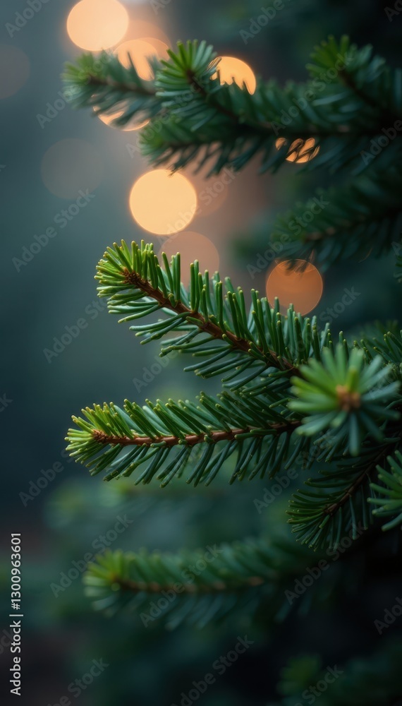 Subtle bokeh, illuminated fir branches, repeating pattern , winter, texture Subtle bokeh, illuminated fir branches, repeating pattern , winter, texture