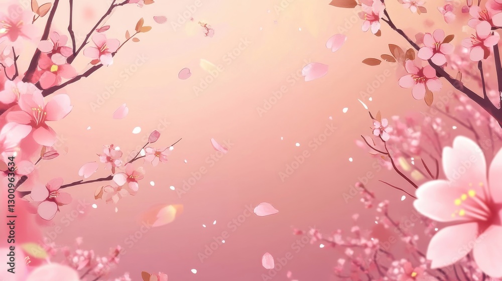 Beautiful Pink Flowers Blooming on Trees with Falling Petals Beautiful Pink Flowers Blooming on Trees with Falling Petals
