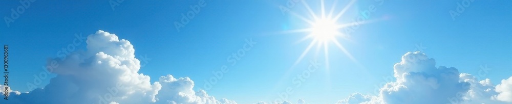 Obraz premium Azure sky, brilliant sun, fluffy white cumulus clouds , view, bright, outdoor