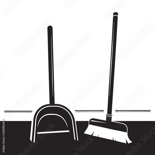 Broom and dustpan tools against a white background