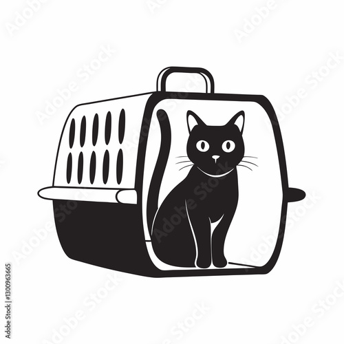 Black cat sitting in a pet carrier