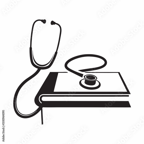 Stethoscope on a textbook with a white background