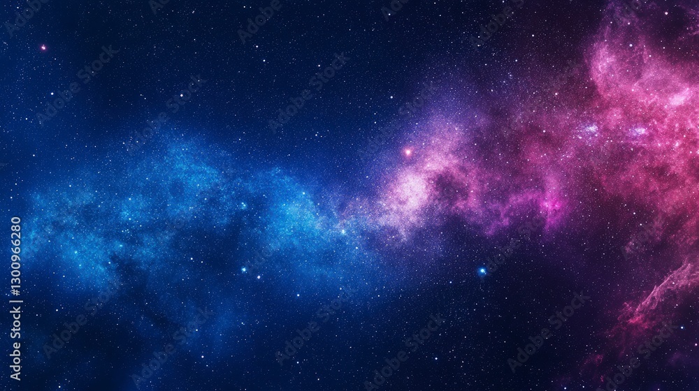 Naklejka premium A starry night sky painted with an array of colors, showcasing the Milky Way galaxy and distant stars. The background is dark blue with hints of purple