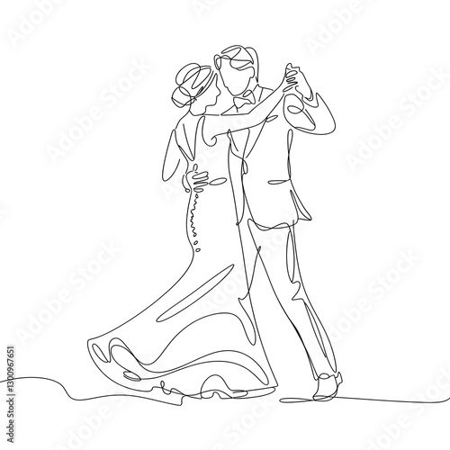 A happy wedding scene of a bride and groom dancing gracefully, drawn with a pencil, adding serenity and tenderness. Pencil sketch.