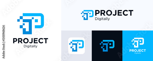 Letter P digital logo design, Simple modern icon P for identity sign symbol, Vector P pixel logo illustration, Initial P for identity logo, Usable for technology, Digital marketing or other business.