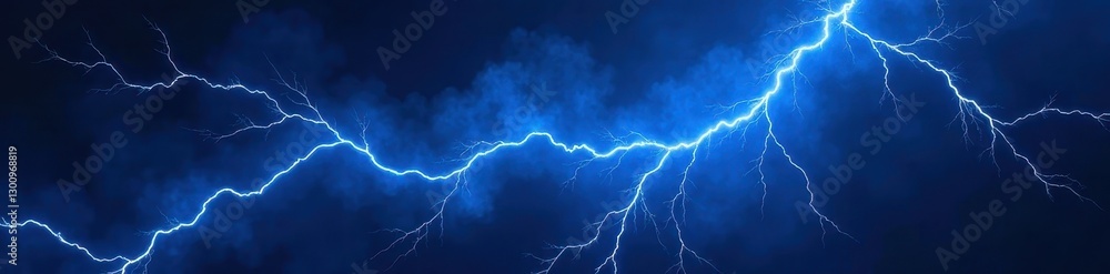 Fototapeta premium Electric blue lightning strikes across black void Dynamic energy pulses , wild, background, discharge