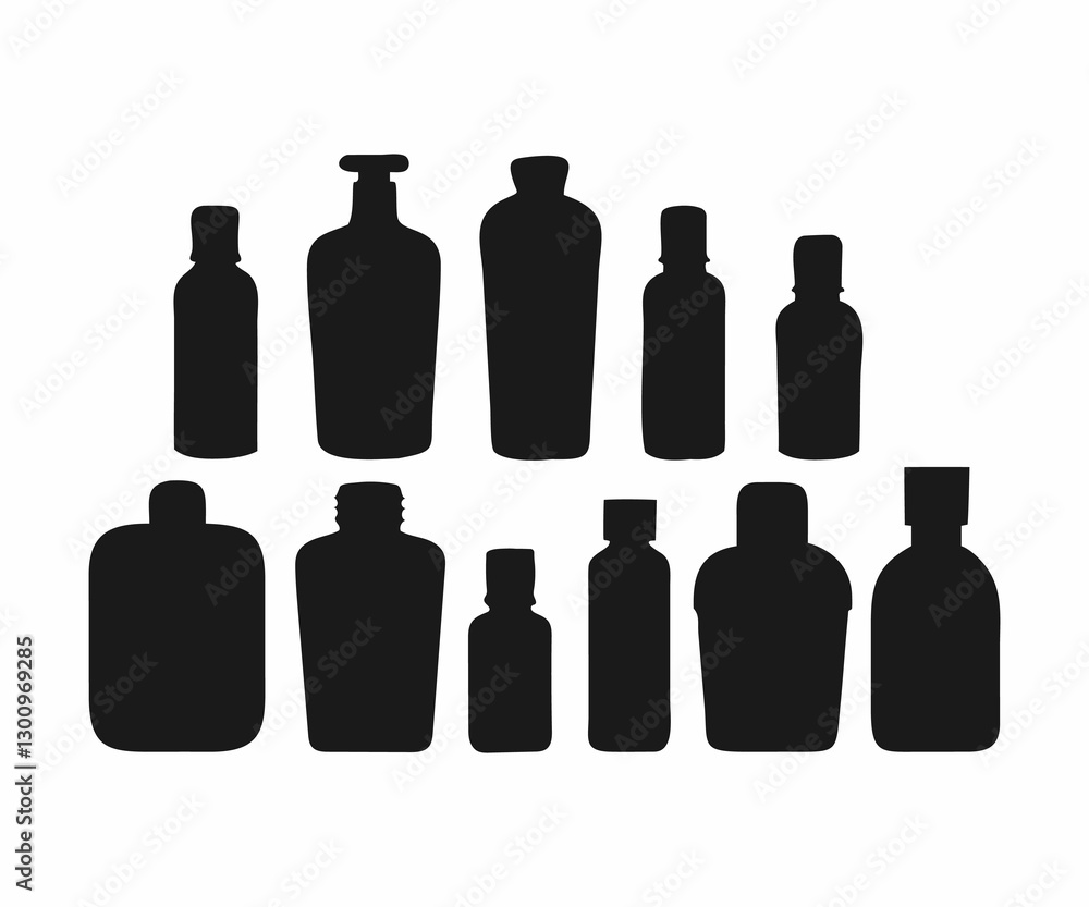 Collection of Various Cosmetic Bottles Silhouettes Collection of Various Cosmetic Bottles Silhouettes