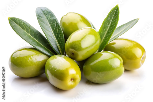 Wallpaper Mural fresh green olives with leaves image isolated on white Torontodigital.ca