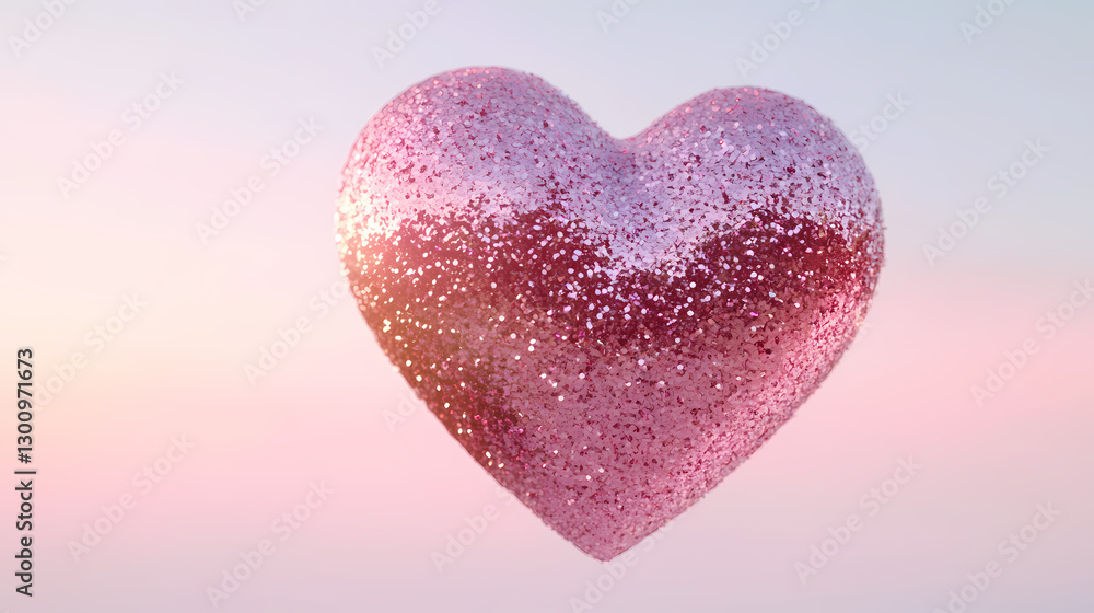 Fototapeta premium Pink Sequin Heart on Purple Gradient Background