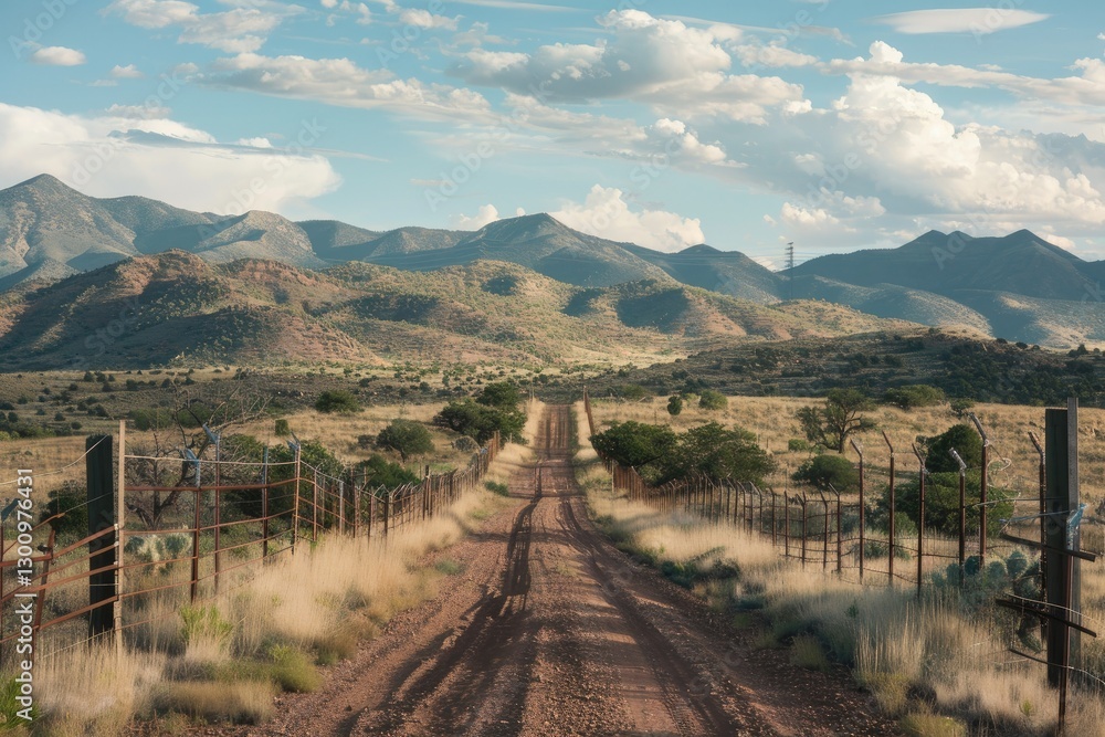 Detailed Visual of Desert Border with Dirt Road and Rolling Hills Detailed Visual of Desert Border with Dirt Road and Rolling Hills
