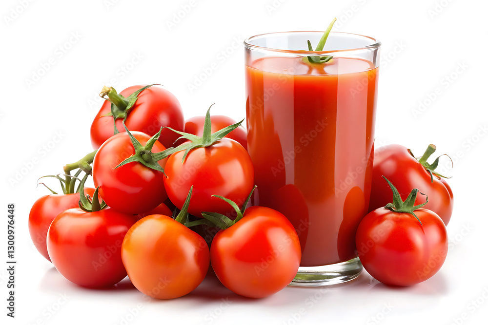 fresh tomatoes and glass with juice image isolated on white fresh tomatoes and glass with juice image isolated on white