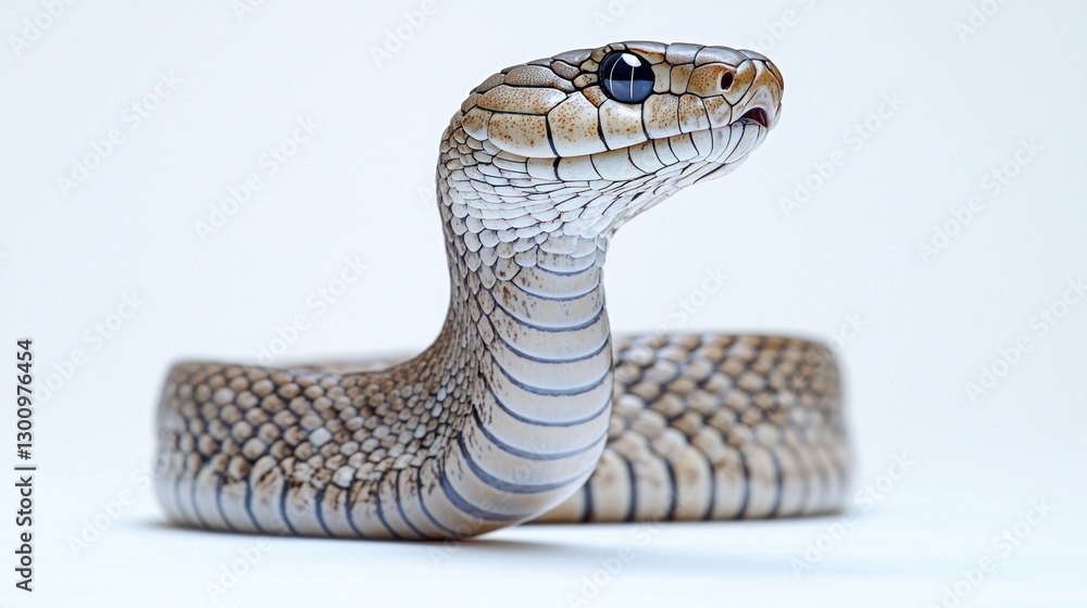 Fototapeta premium Close-up of a snake, coiled, on white background, alert posture