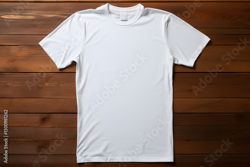 Wallpaper Mural white t shirt on a wooden background. t shirt mock up. empty white t shirt lying flat on a wooden floor Torontodigital.ca