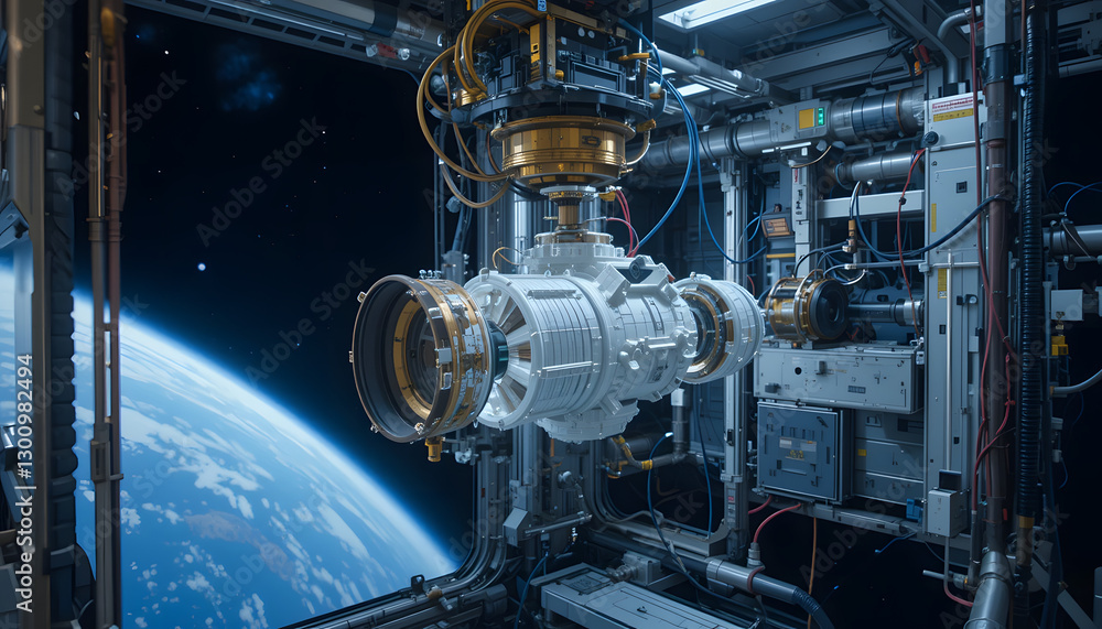 Spacecraft Assembly Inside Space Station With Earth View Spacecraft Assembly Inside Space Station With Earth View