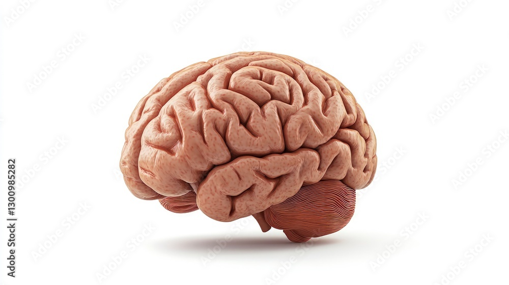 A human brain model on a white background, isolated, with no shadows, depth of field A human brain model on a white background, isolated, with no shadows, depth of field