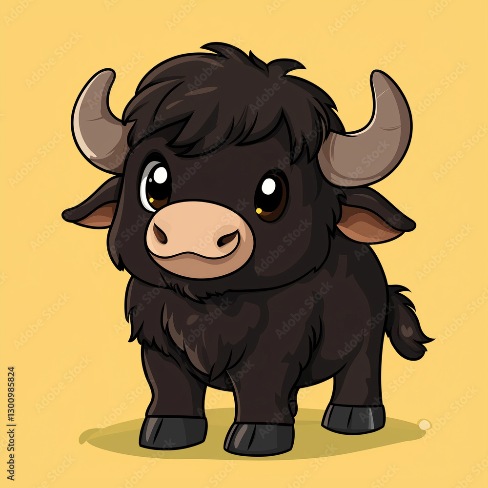 Fototapeta premium Cute buffalo cartoon vector illustration 
