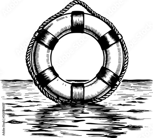 Lifesaving gear ocean shore illustration nautical environment side view safety concept