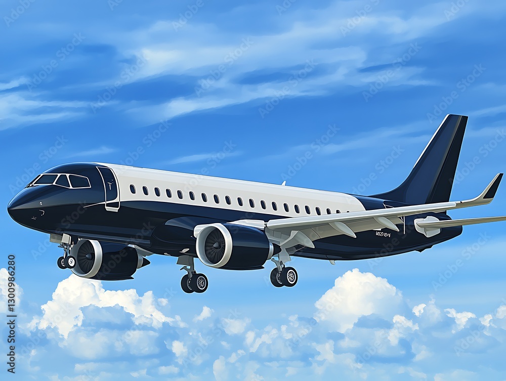 Fototapeta premium Jet Plane Flying in a Cloudy Sky, Transportation Concept