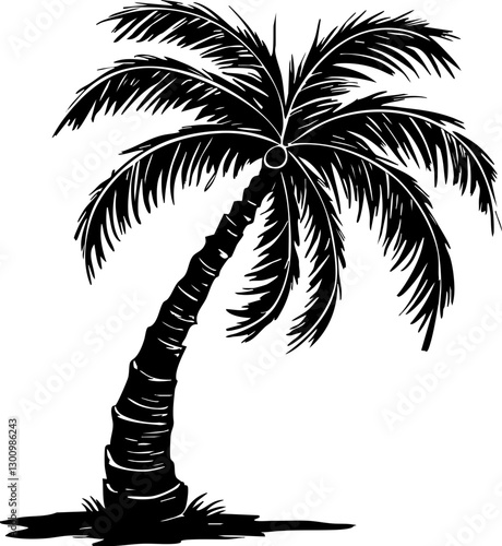 Palm tree silhouette against sunset coastal area nature image tropical environment serene viewpoint relaxation concept