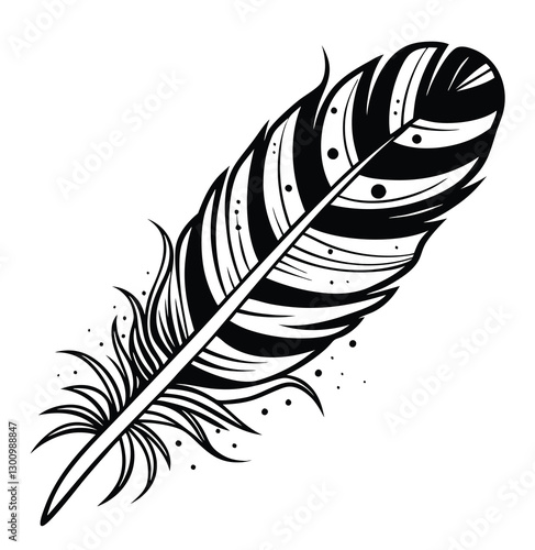 Elegant minimalist black fluffy contour feather style flat logo icon tattoo stock design vector silhouette illustration. Crisp outlines and a captivating contrast between light and shadow.