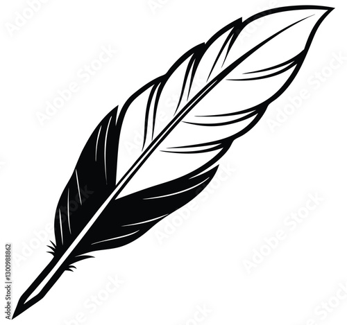 Elegant minimalist black fluffy contour feather style flat logo icon tattoo stock design vector silhouette illustration. Crisp outlines and a captivating contrast between light and shadow.