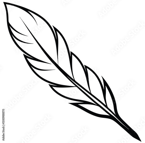 Elegant minimalist black fluffy contour feather style flat logo icon tattoo stock design vector silhouette illustration. Crisp outlines and a captivating contrast between light and shadow.