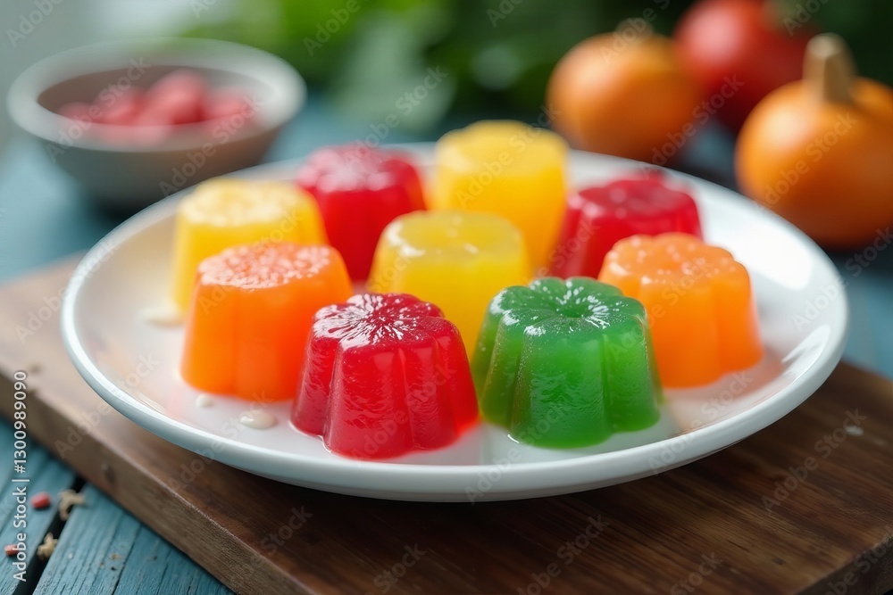 Colorful Thai jelly sweets in small scale replica, replica, Thai cuisine Colorful Thai jelly sweets in small scale replica, replica, Thai cuisine
