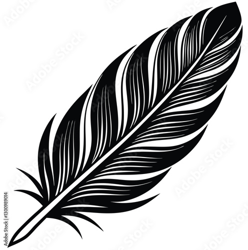 Elegant minimalist black fluffy contour feather style flat logo icon tattoo stock design vector silhouette illustration. Crisp outlines and a captivating contrast between light and shadow.