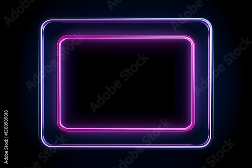 Glowing neon signboard. square neon frame on black background. 