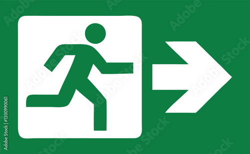 Emergency Exit Sign – Running Man to Door with Arrow, Fire Evacuation Safety Symbol