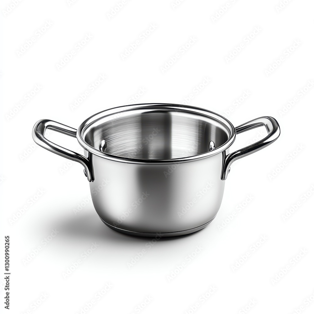 Shiny stainless steel cooking pot with handles, perfect for culinary creations.