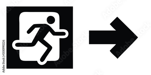 Emergency fire exit sign. running man icon to door. Exit emergency arrow sign vector image. Fire evacuation sign. warning sign plate logo stock images illustration.
