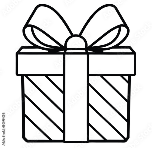 Decorated present gift box with black and white ribbon premium stock clip art cartoon doodle freehand sketch drawing isolated vector element illustration 