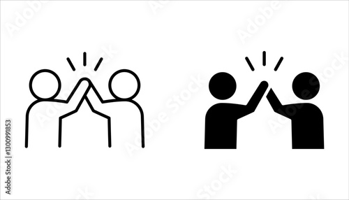 Fist bump line icon set. Handshake, partnership symbol on white background
