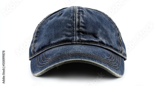 A classic denim cap with a washed-out texture, isolated white background